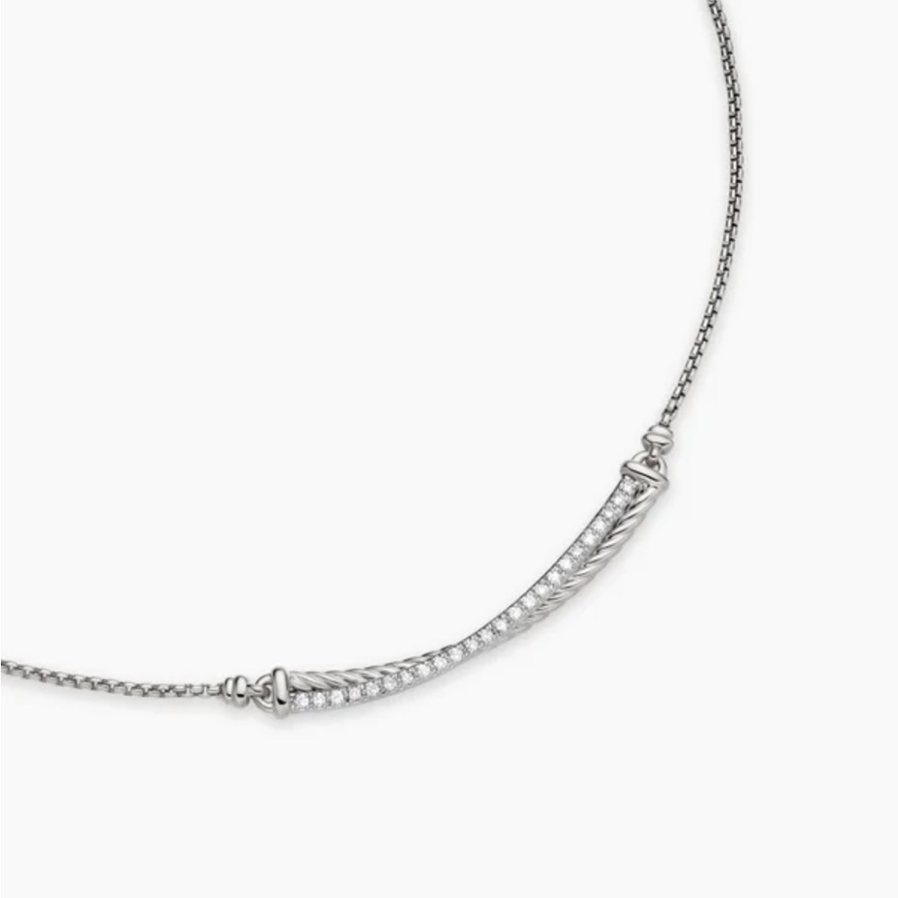 David Yurman Crossover Pave Diamond Sterling Silver Necklace